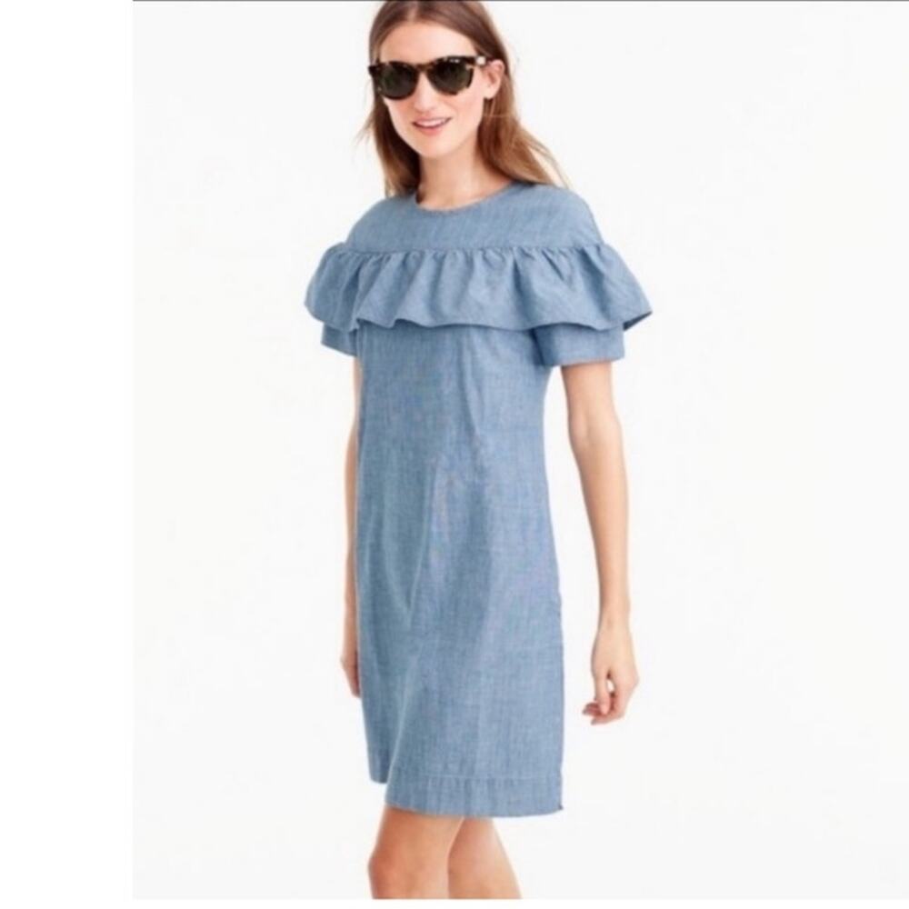 J. Crew Edie Chambray Ruffle Dress‎ Size 8